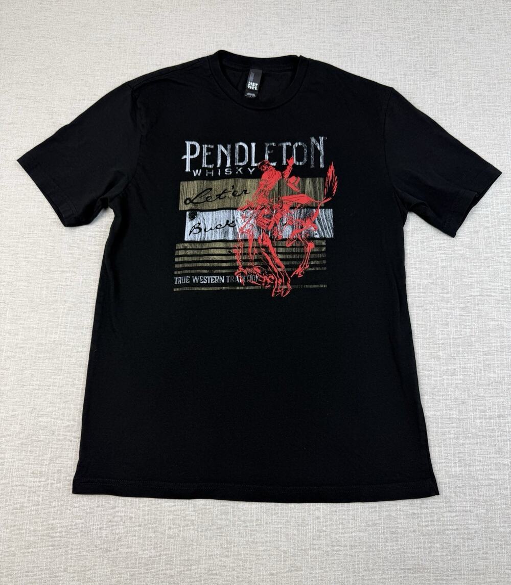 Pendleton Whisky Let’er Buck T-Shirt Men’s Small Black Rodeo Cowboy Graphic